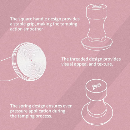Bincoo 58mm Coffee Tamper Pink Color Premium Espresso Coffee Tamper with Calibrated Spring Loaded Flat Stainless Steel Base, Constant 30lb Espresso Machine Accessories