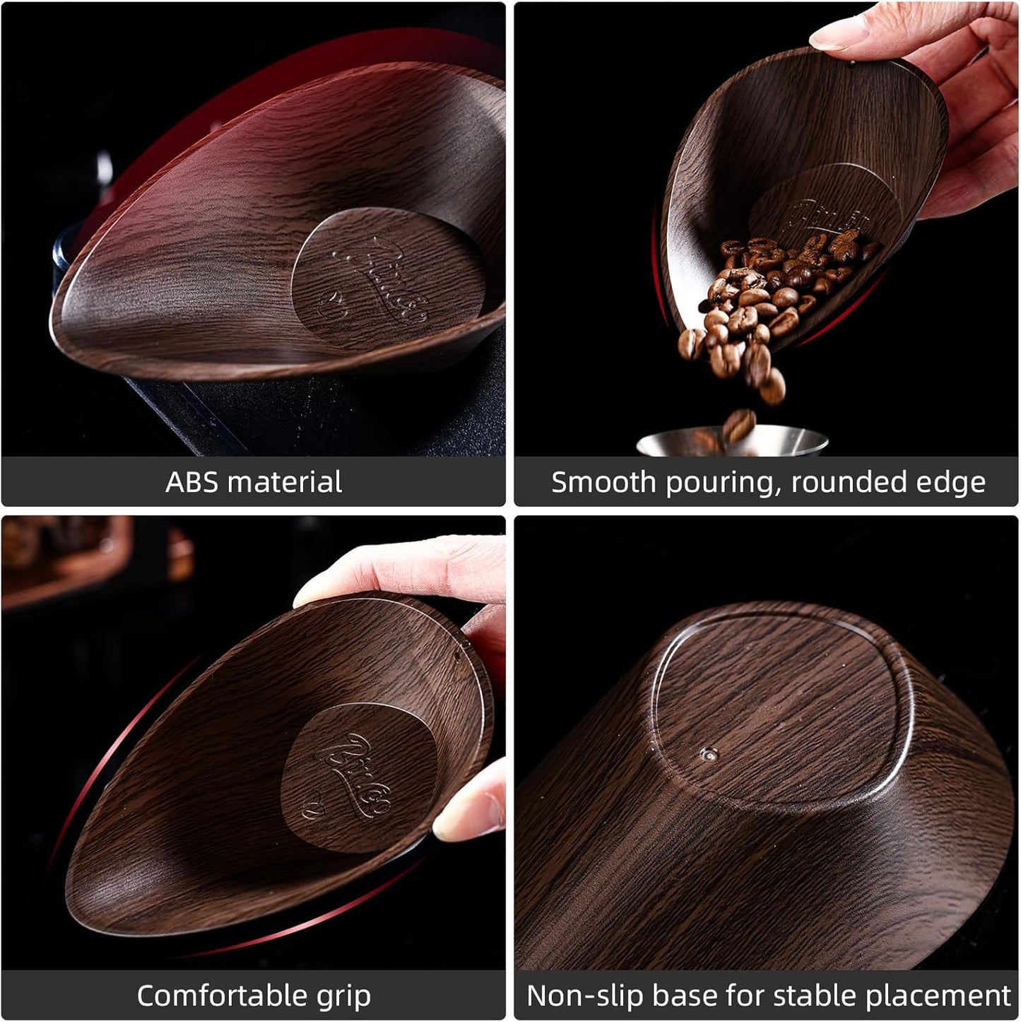 Coffee Bean Dosing Cup Set of 2 - Bincoo Wood Grain ABS Precision Dosing Cup for Espresso, Coffee Brewing - Non-Slip Base, Easy Pour Design, 30g Capacity