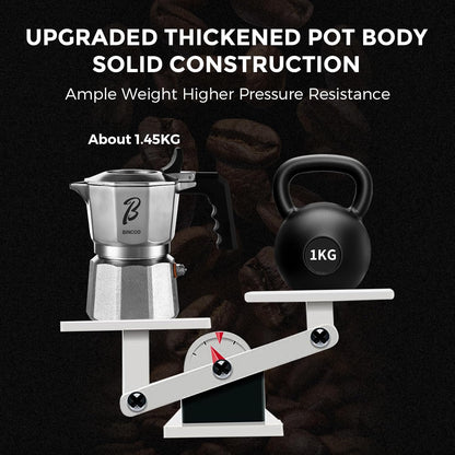 Bincoo Italian Moka Pot - Stovetop Espresso Maker for Rich Coffee,316 Stainless Steel - Three-Valve Pressure Boosting Design (Silver 02)