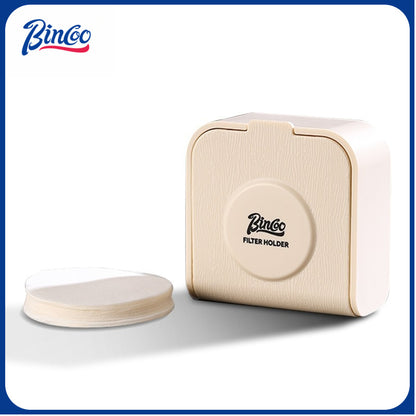 BINCOO Wall-mounted Round Coffee Filter Storage Box No Drilling Required with Water Divider Net and Filter Papers