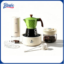 BINCOO Double Valve Pressurized Moka Pot with Electric Heater Stove Portable Manual Coffee Grinder for Home & Camping 2Cups