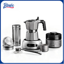 BINCOO 3‑Valve Moka Pot 316 Stainless Steel Double‑Valve Coffee Pot All‑Steel Espresso Coffee Maker Set for Home & Outdoor Use 2Cups