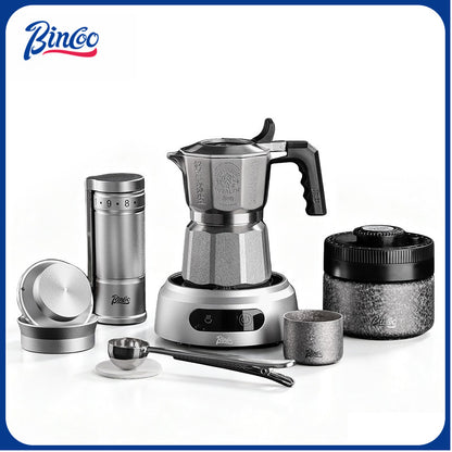 BINCOO 3‑Valve Moka Pot 316 Stainless Steel Double‑Valve Coffee Pot All‑Steel Espresso Coffee Maker Set for Home & Outdoor Use 2Cups