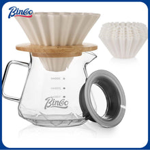 Bincoo GYKF0705 400ML Pour Over Coffee Maker Set with Filter Paper, Ceramic Coffee Dripper with Wood Stand Set for 1-2 Cups - Professional Brewing Tools for Home Office (White)