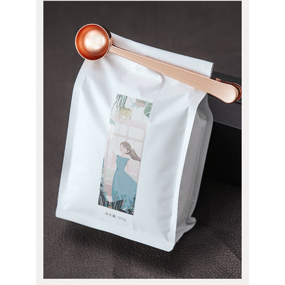 BINCOO Stainless Steel Coffee Bean Long Handle Measuring Spoon Sealing Clip Special Spoon Coffee Appliance Accessories