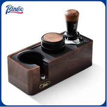 BINCOO Coffee Machine Handle Filling Bracket Walnut Tamping Powder Storage Base Powder Distributor and Tamper Set Coffee Utensils 51MM/58MM