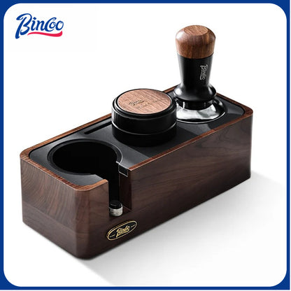 BINCOO Coffee Machine Handle Filling Bracket Walnut Tamping Powder Storage Base Powder Distributor and Tamper Set Coffee Utensils 51MM/58MM