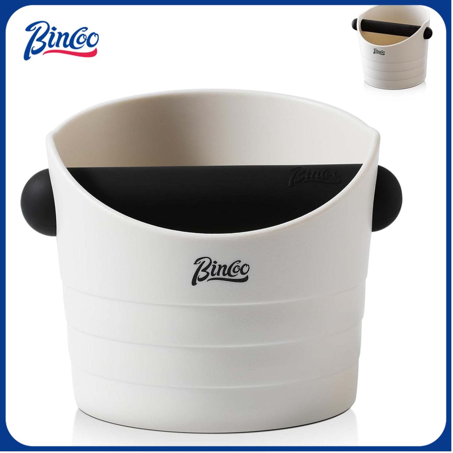 Bincoo GYKF1848 Coffee Knock Box 6.8 Inch Shock-Coffee Ground Knock Box 1.2L with Removable Knock Bar and Non-Slip Base,Espresso Accessories Suitable for Home & Bar(White)