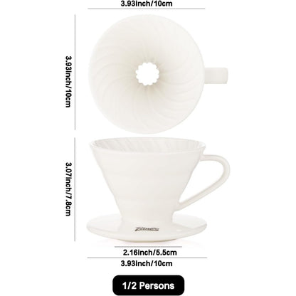 Bincoo Pour Over Coffee Dripper-Ceramic Coffee Dripper Pour Over Cone Coffee Maker Size 01,Portable Coffee Maker For for Home, Cafe, Restaurants (White)