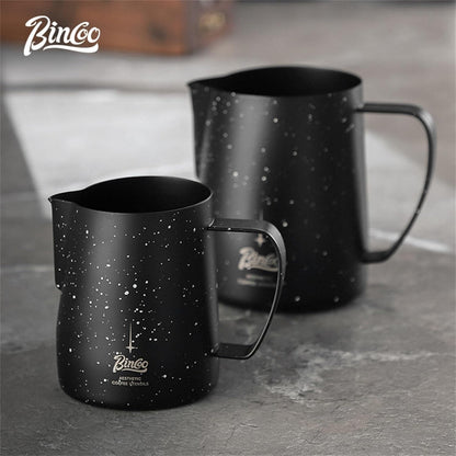 Bincoo Star Milk Frothing Pitcher 12oz,Espresso Steaming Pitcher,Espresso Machine Accessories,Milk Frother cup,Milk Coffee Cappuccino Latte Art,Stainless Steel Jug Cup.(Black 12oz)