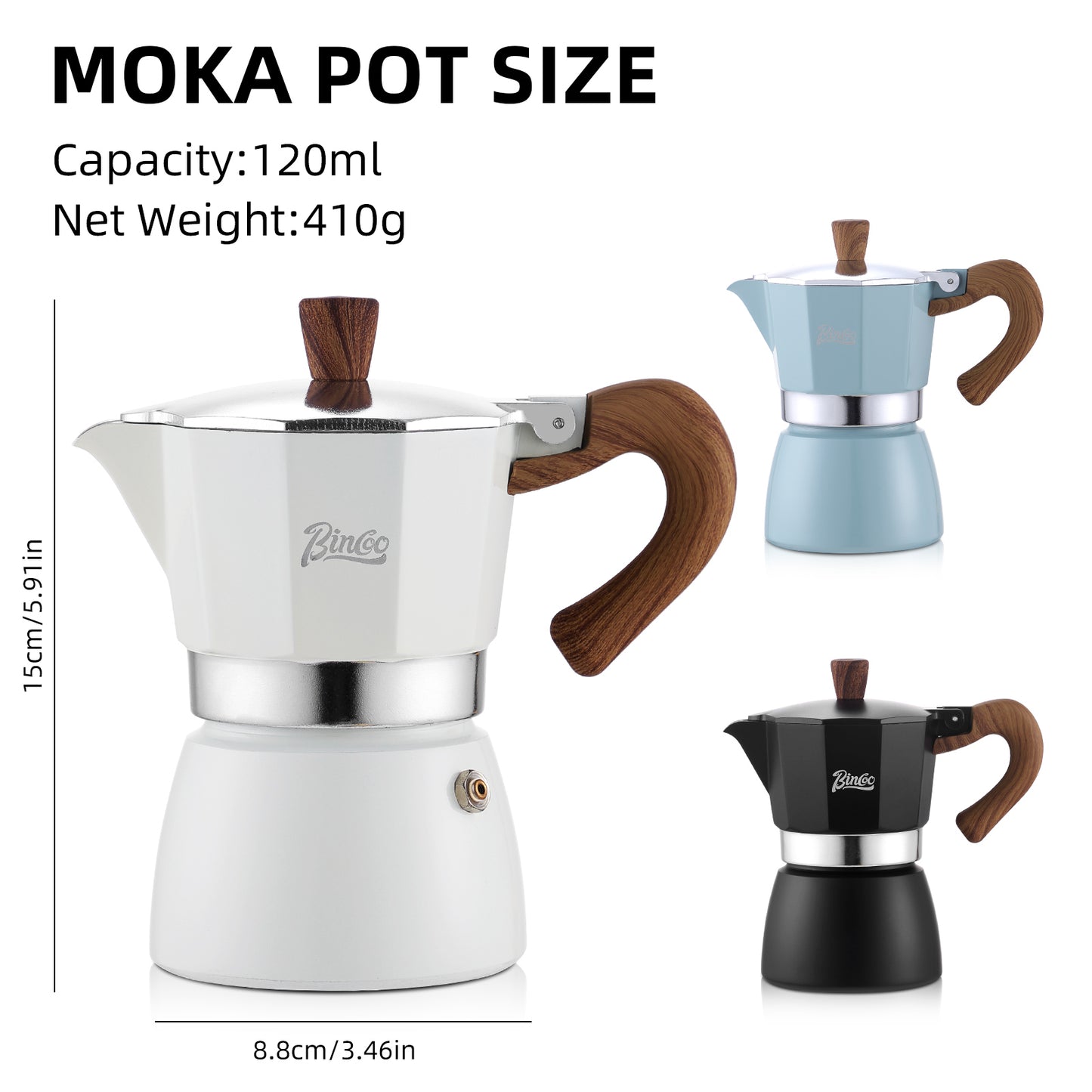 Bincoo Stovetop Espresso Maker - Italian Coffee Maker 5oz, Classic Aluminum Moka Pot for Italian and Cuban Café Brewing, 2-3 Espresso Cup (Blue (150ML))