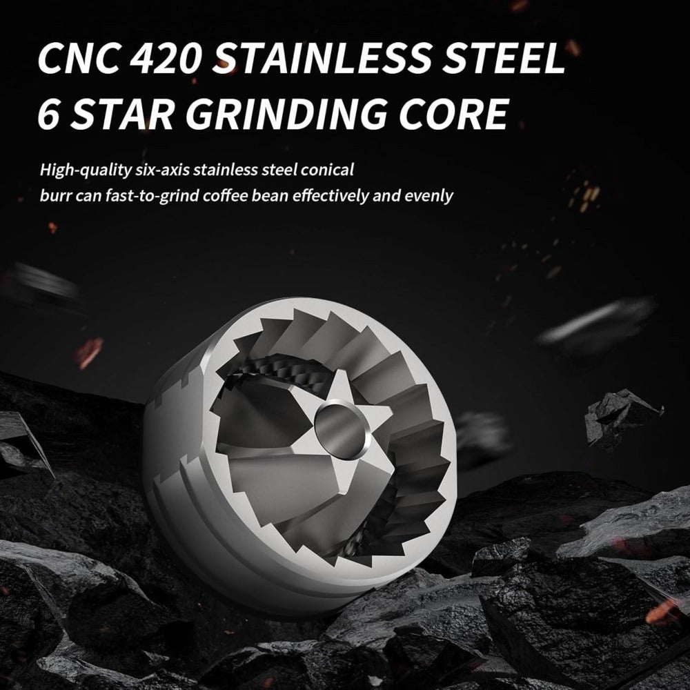 Bincoo GYKF1881 Manual Coffee Grinders-Adjustable Manual Burr Grinder with 6-Star CNC Steel Burrs, Portable Hand Espresso Grinder for Home, Office and Camping(Grey)