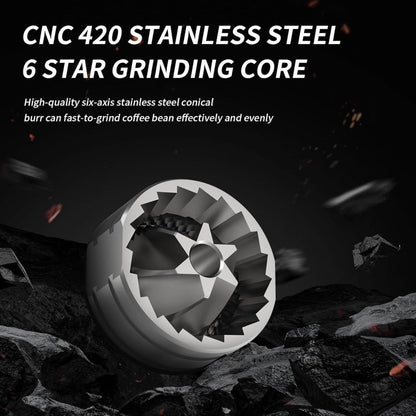 Bincoo GYKF1881 Manual Coffee Grinders-Adjustable Manual Burr Grinder with 6-Star CNC Steel Burrs, Portable Hand Espresso Grinder for Home, Office and Camping(Grey)