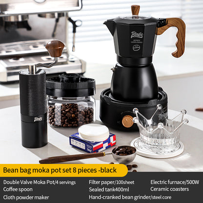 Bincoo Double Valve Moka Pot - Stovetop Espresso Maker with Rich Crema, Italian Style Coffee Pot with Imitation Wood Handle, Food-Grade Aluminum for Home Brewing
