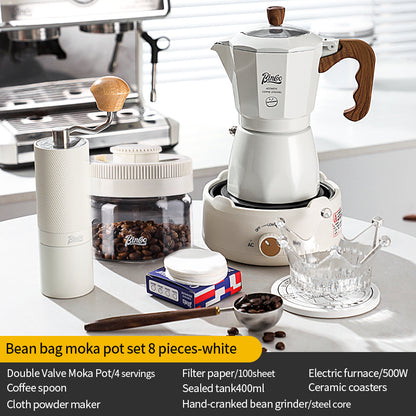 Bincoo Double Valve Moka Pot - Stovetop Espresso Maker with Rich Crema, Italian Style Coffee Pot with Imitation Wood Handle, Food-Grade Aluminum for Home Brewing
