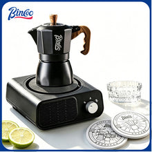 BINCOO Double Valve Moka Pot & Electric Hot Stove Kit with Stainless Steel Gooseneck Kettle Complete Espresso Coffee Maker Set 2Cups