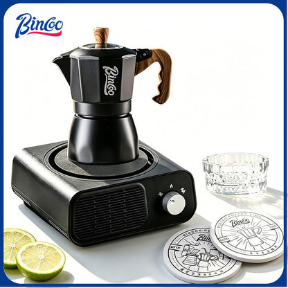 BINCOO Double Valve Moka Pot & Electric Hot Stove Kit with Stainless Steel Gooseneck Kettle Complete Espresso Coffee Maker Set 2Cups