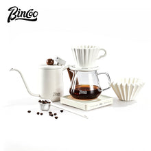 Bincoo Complete Pour Over Coffee Set, Yuguang Pleated Ceramic Dripper Hand Brew Kit with Gooseneck Kettle, Manual Coffee Grinder, Glass Coffee Server & Digital Coffee Scale, Aesthetic Home Barista Coffee Making Kit