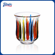 Hand-Painted Rainbow Vertical Relief Glass Tumbler | Bincoo Aesthetic Clear Textured Drinking Cup for Coffee, Whiskey & Cocktails
