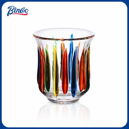 Hand-Painted Rainbow Vertical Relief Glass Tumbler | Bincoo Aesthetic Clear Textured Drinking Cup for Coffee, Whiskey & Cocktails