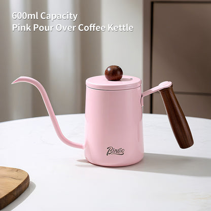 Pink Pour Over Coffee Kettle - 600ML/20oz Stainless Steel Coffee Server Coffee Maker, Hand Drip Coffee Pot with Long Narrow Drip Spout, Flow Spout Design for Drip Coffee
