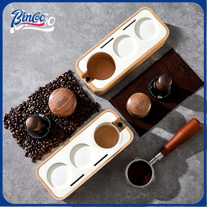 BINCOO Coffee Solid Wood Powder Press Base Espresso Machine Handle Filling Base Set Cloth Powder Dispenser and Tamper Set 51MM/58MM
