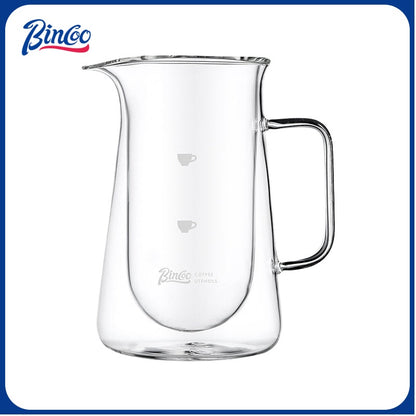 BINCOO Glass Coffee Pot Double Layer Hand Brewed Coffee Sharing Pot with Handle for Home and Office 400ML