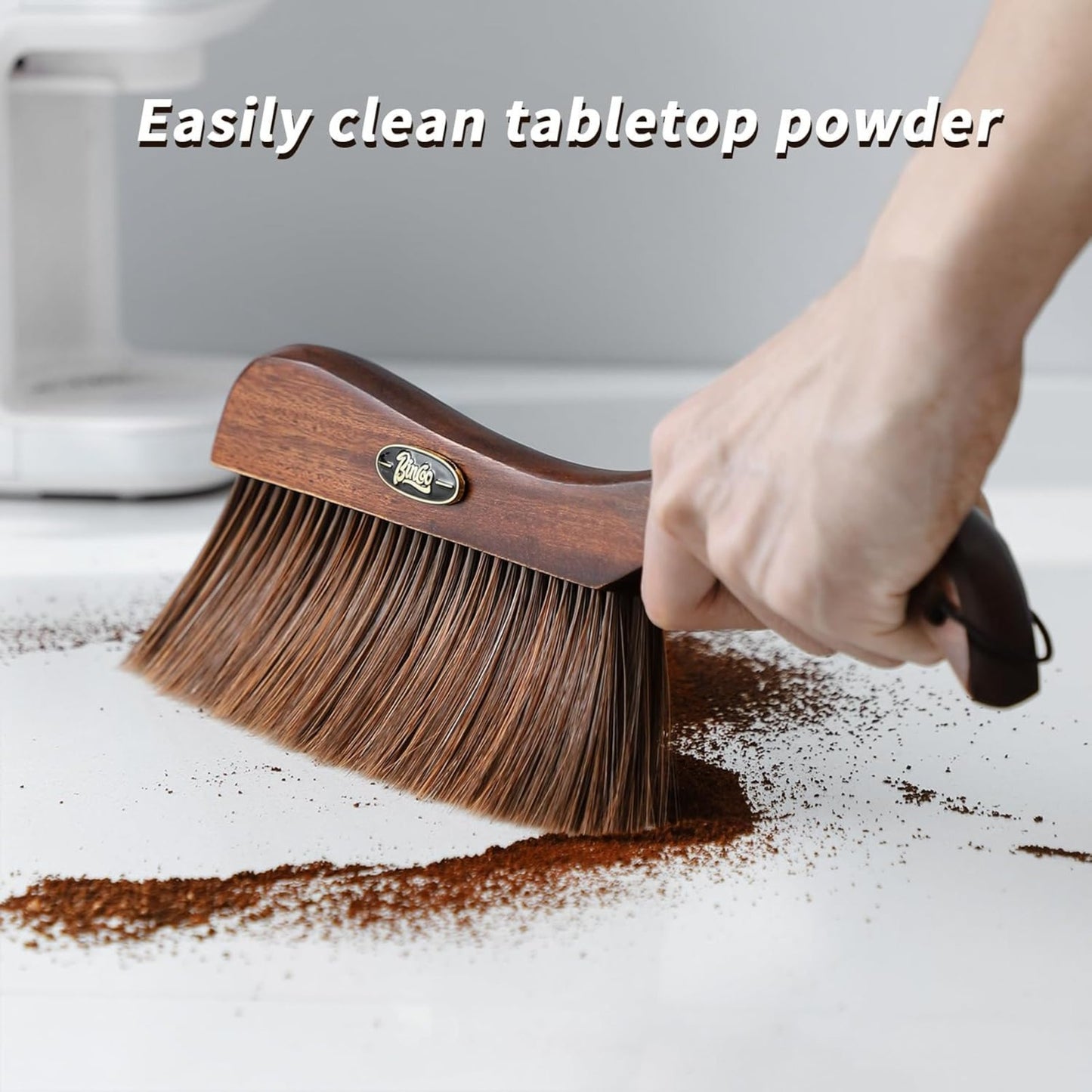 Bincoo GYKF1226 Hand Broom Dusting Brush for Home Cleaning-Espresso Machine Brush-Coffee Table Cleaning Brush with Long Wooden Handle,Ideal for Home,Kitchen,Dining Table,13 Inches Hand Broom(Brown)