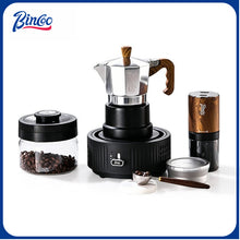 BINCOO Silver-black Three-valve Moka Pot with Electric Stove Set Coffee Brewer Outdoor Espresso Extraction Coffee Pot Set Coffee Utensils 1Cup/2Cups