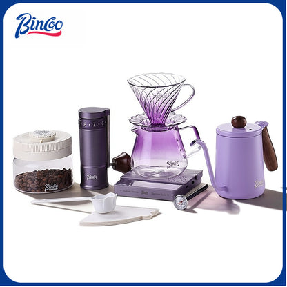 BINCOO Gradient Purple Pour Over Coffee Set with Grinder High Borosilicate Glass Sharing Pot V60 Glass Dripper Drip Coffee Maker Kit