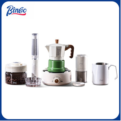 BINCOO Three-Valve Moka Pot with Electric Ceramic Stove Set Heated Home Use Espresso Double-Valve Compact Coffee Maker Outdoor Set 2Cups