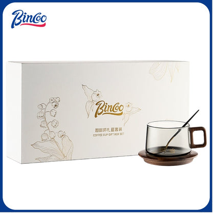 BINCOO Coffee Cup and Saucer Gift Box Heat-resistant Borosilicate Glass Cups Couple Pair of Cups Best Gifts 250ML