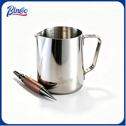 BINCOO Round‑Spout Stainless Steel Milk Pitcher Set with Latte Art Pen, Professional Coffee Milk Frothing Pitcher Barista Tool 350ML/600ML