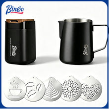 BINCOO Duster with Latte Art Stencils Stainless Steel Milk Pitcher Set Coffee Powder Sifter Baking & Coffee Decorating Tools Latte Art Templates