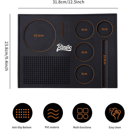 Bincoo GYKF1344 Multifunction Espresso Tamper Mat-Non-Slip Silicone Coffee Tamper Mat All in One-Tamping Pad for Barista Tool Home Kitchen Bar Coffee Shop (Black)