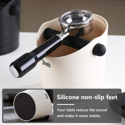 Bincoo Coffee Knock Box 6.8 Inch Shock-Coffee Ground Knock Box 1.2L with Removable Knock Bar and Non-Slip Base,Espresso Accessories Suitable for Home & Bar(White)