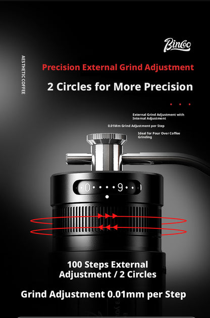 Bincoo SM20 Manual Coffee Grinder, 7-Star Steel Burr Portable Hand Coffee Bean Grinder with External Fine Adjustment