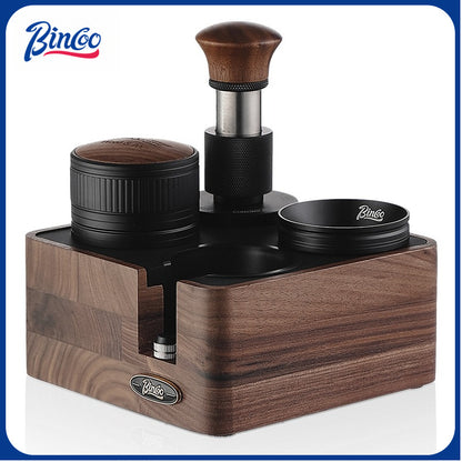 BINCOO Coffee Walnut Powder Press Base Five-Paddle Powder Applicator Constant-Force Powder Hammer Set 51MM/58MM Universal
