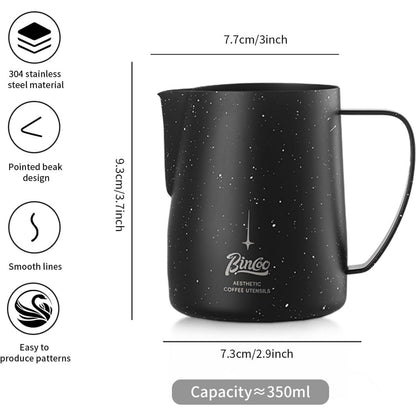 Bincoo Star Milk Frothing Pitcher 12oz,Espresso Steaming Pitcher,Espresso Machine Accessories,Milk Frother cup,Milk Coffee Cappuccino Latte Art,Stainless Steel Jug Cup.(Black 12oz)