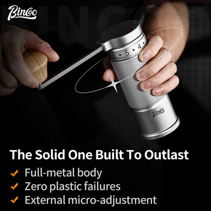 Bincoo GYKF1522 Manual Coffee Grinder,CNC Stainless Steel Burr Adjustable Foldable Hand-Crank Coffee Bean Grinding