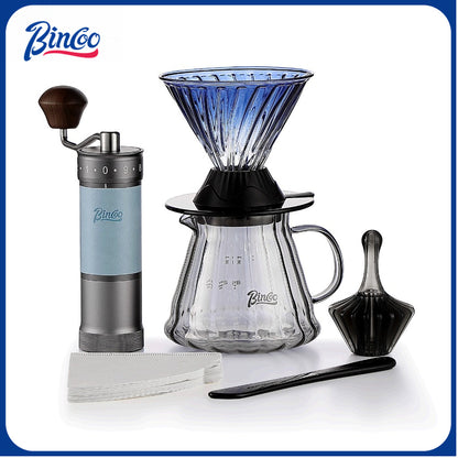 BINCOO Smart Hand Brewing Coffee Maker with Manual Grinder Pour-Over Coffee Combo Set Coffee Filter Paper Immersion-Style Dripper V60