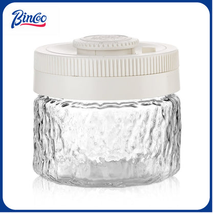 BINCOO Press‑to‑Vacuum Sealed Coffee Storage Jar Glass Airtight Container for Home Use Moisture‑proof with Date Tracker 400ML