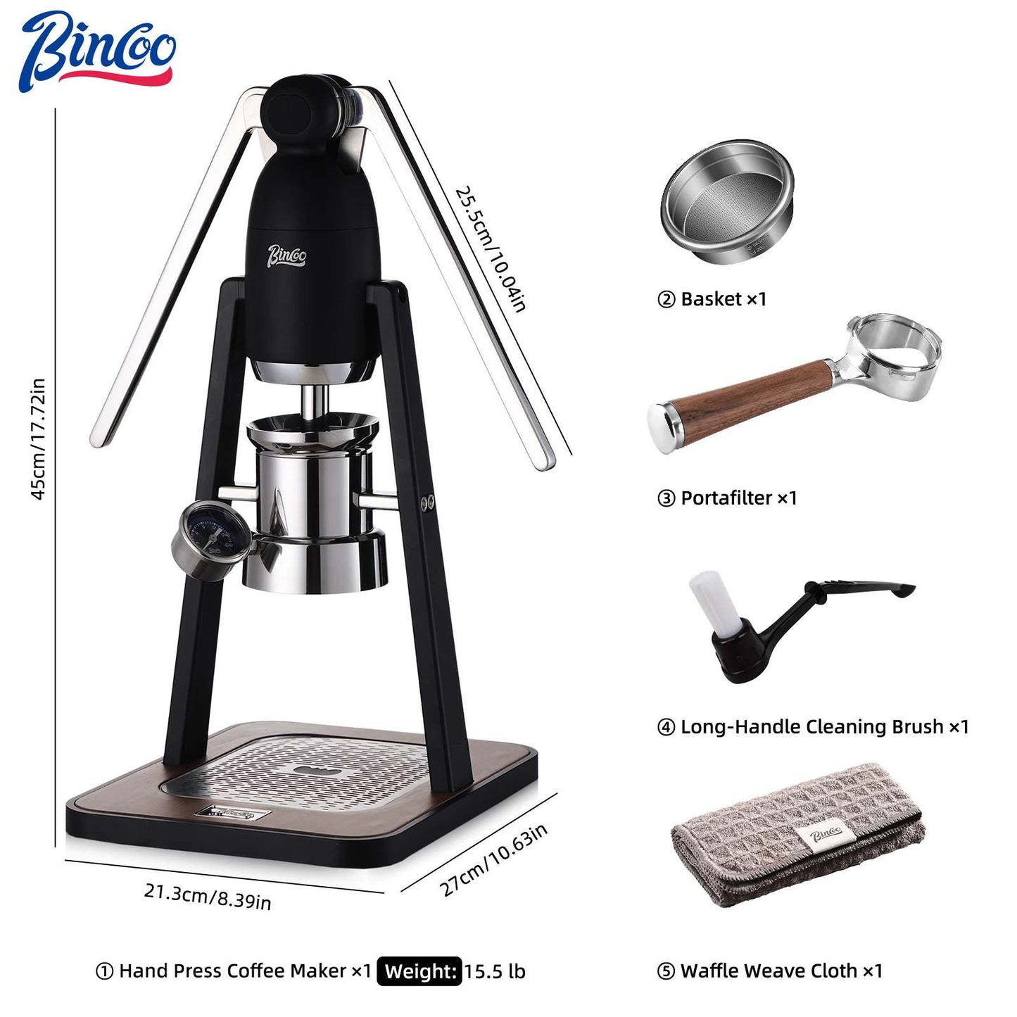 Bincoo Manual Espresso Maker Lever Espresso Machine – 12Bar Pressure Profiling, Dual-Lever Manual Coffee Maker with Pre-Infusion GYKF2164