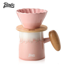Bincoo Macaron Ceramic Pour Over Coffee Set - Hand Dripper & Server Kit with Wooden Handle, Complete Home Brewing Coffee Gift Set for Beginners, Mint Green & Pink Available
