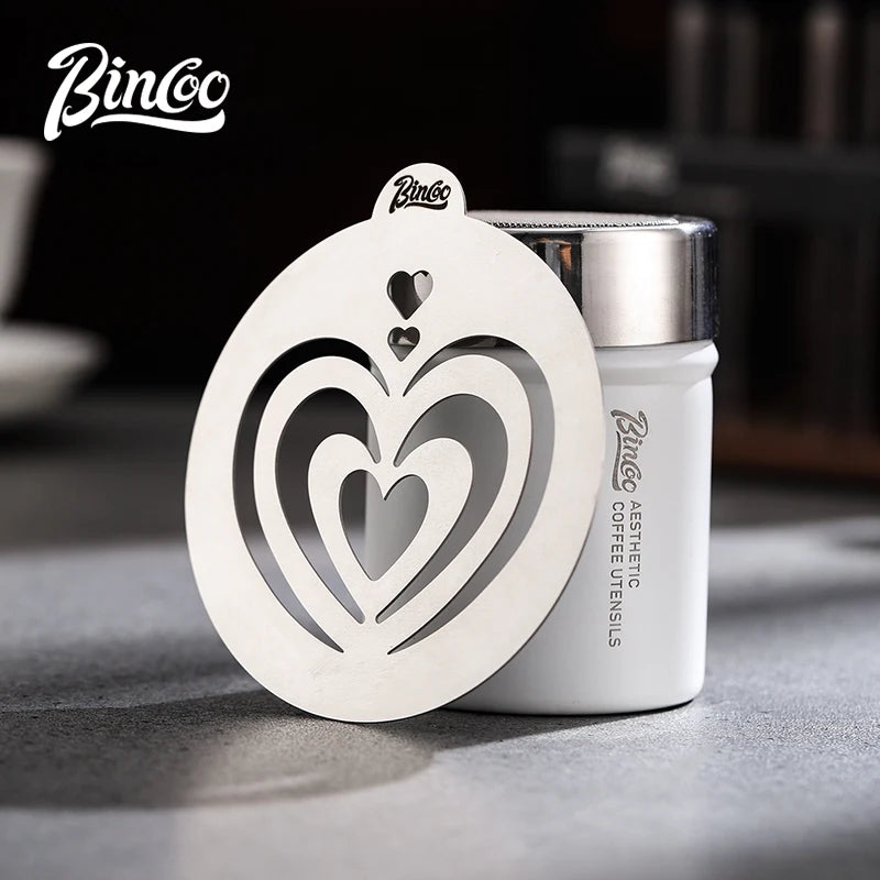 Bincoo GYKF2268  Stainless Steel Latte Art Template, Shaker Sifter Dispenser Duster Container, Tool Fancy Pattern Maker DIY Espresso Mold