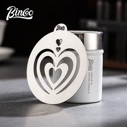 Bincoo GYKF2268  Stainless Steel Latte Art Template, Shaker Sifter Dispenser Duster Container, Tool Fancy Pattern Maker DIY Espresso Mold