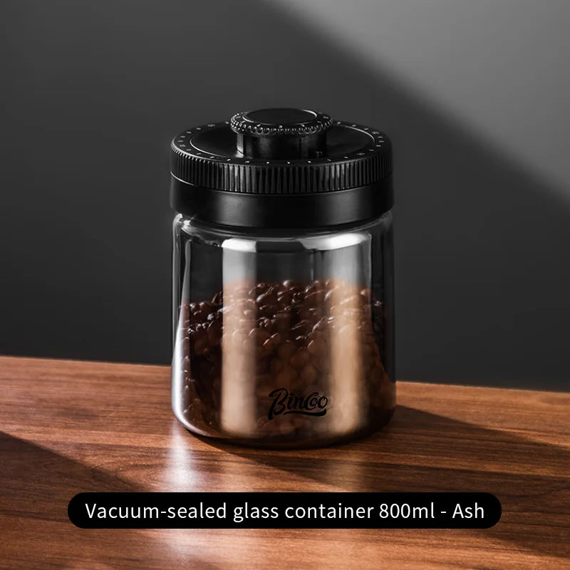 Bincoo Coffee Bean Canister Sealed Jar Glass Sealed Can Vacuum Storage Jar Coffee Powder Storage Timeable 0.4/0.6/0.8/1.2L