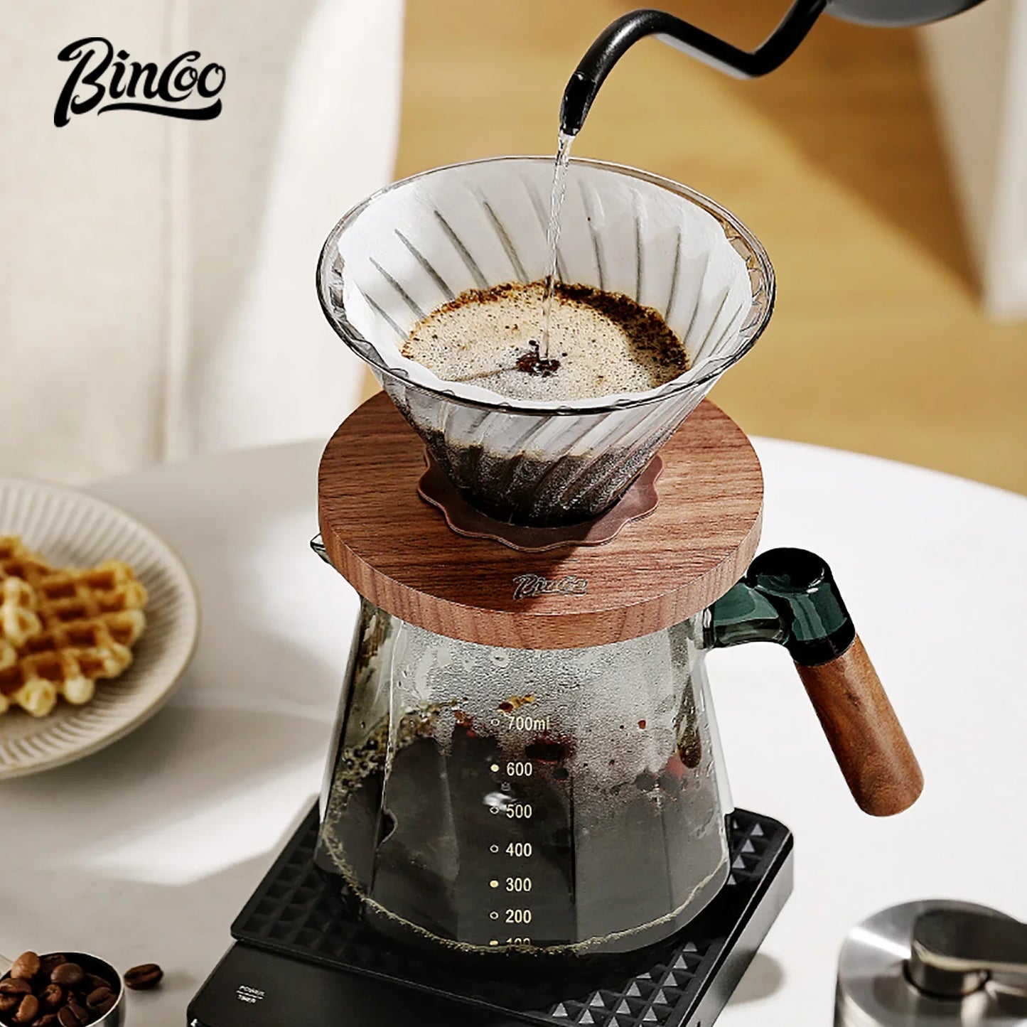 Bincoo 800ml Barista Pour Over Coffee Maker Set Glass Carafe Coffee with Glass Coffee Filter Drip Espresso Maker for Home&Office