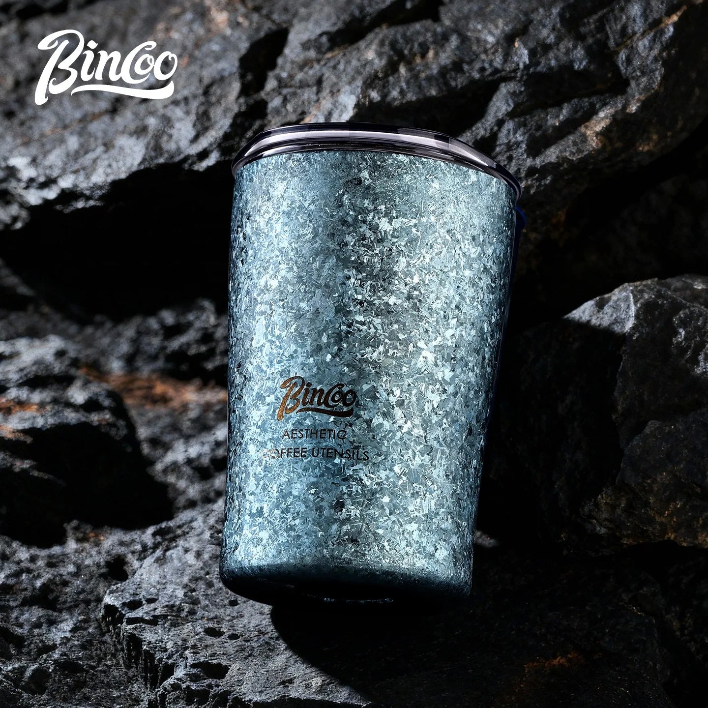 Bincoo GYKF2295 Qingniao Titanium Coffee Cup, 300ml Pure Titanium Double-Wall Tumbler, Frost Blue/Silver Colors, 99.8% Titanium Purity