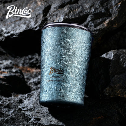 Bincoo GYKF2295 Qingniao Titanium Coffee Cup, 300ml Pure Titanium Double-Wall Tumbler, Frost Blue/Silver Colors, 99.8% Titanium Purity